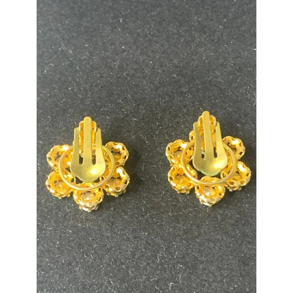 Vintage Clip-On Earrings, Blue & Gold